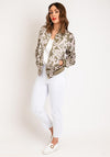 Serafina Collection Feather Print Bomber Jacket, Khaki