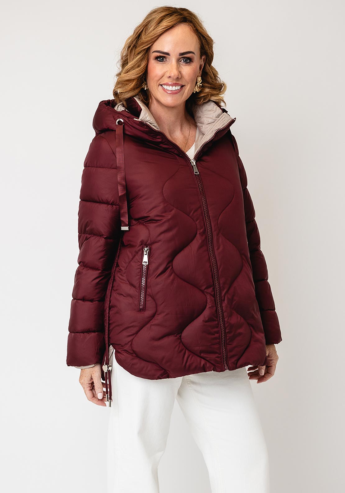 Serafina Collection Hooded Puffer Coat, Wine