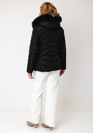 Serafina Collection Faux Fur Hood Puffer Coat, Black