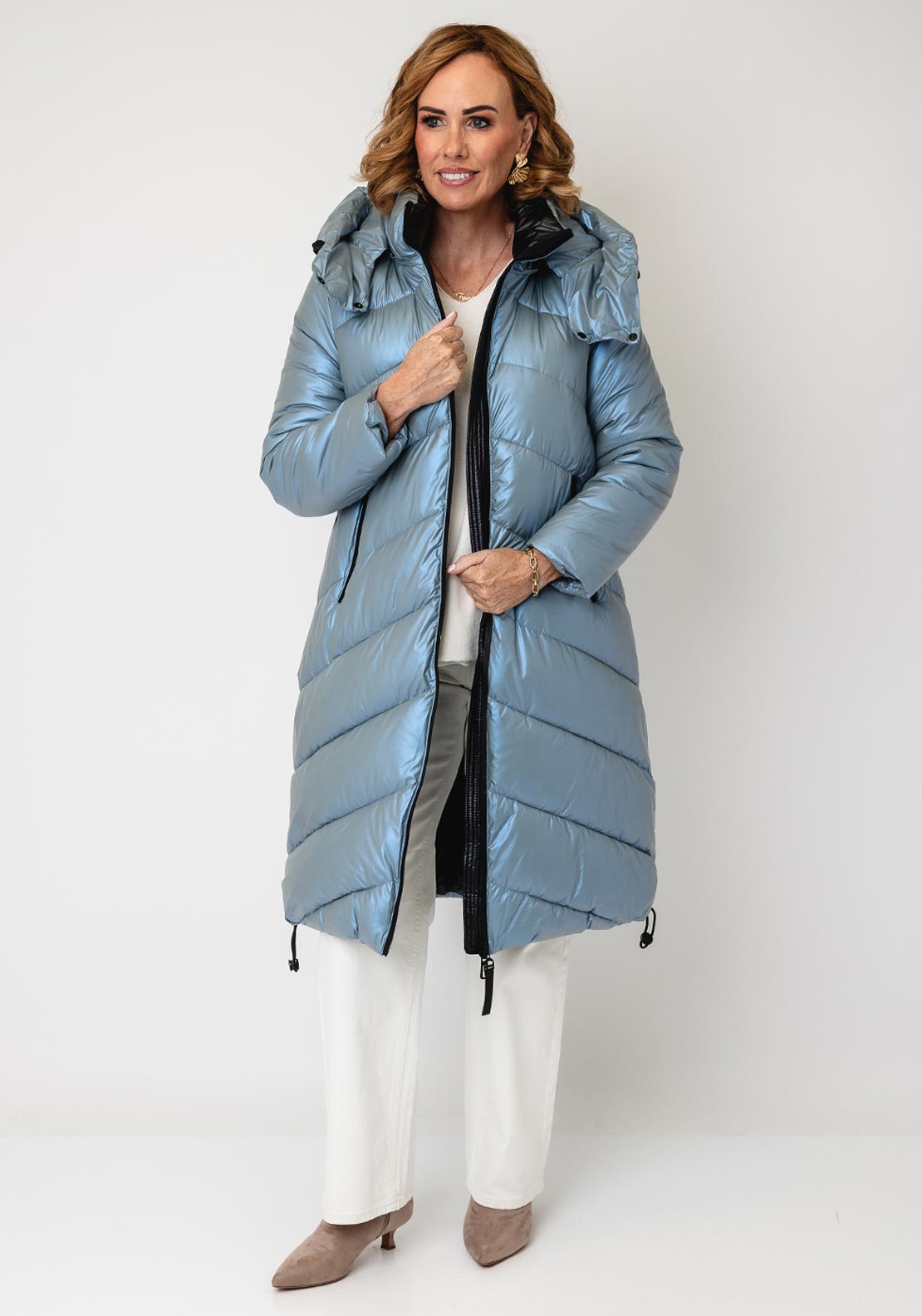 Serafina Collection Hooded Puffer Coat, Iridescent Blue