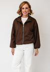 Serafina Collection High Neckline Zip-Up Jacket, Brown