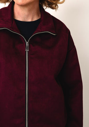 Serafina Collection High Neckline Zip-Up Jacket, Wine