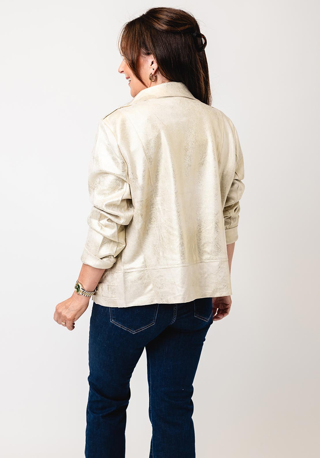 Serafina Collection Metallic Biker Jacket, Gold