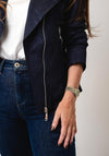 Serafina Collection Faux Suede Biker Jacket, Navy
