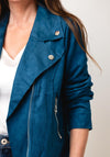 Serafina Collection Faux Suede Biker Jacket, Teal Blue