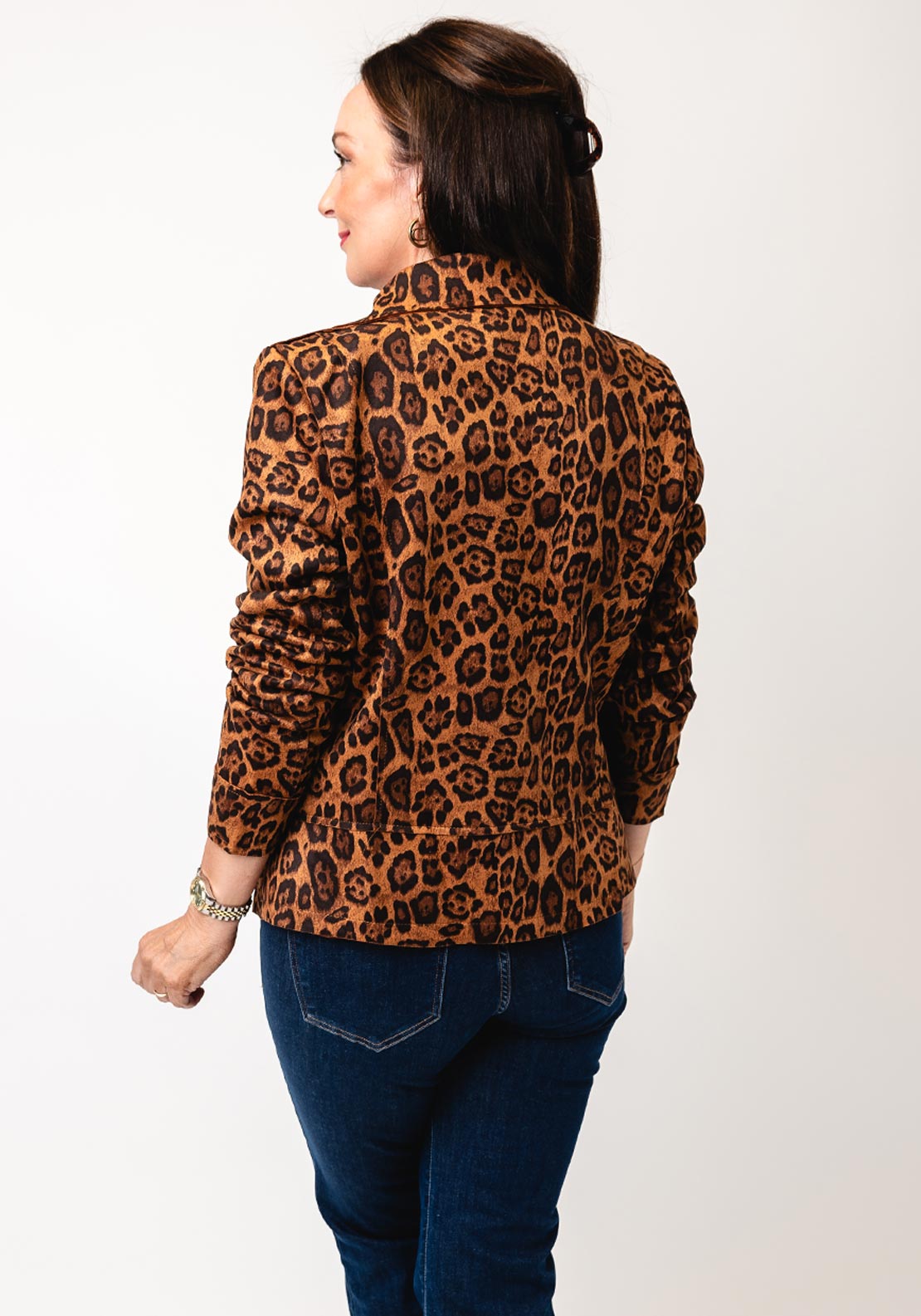 Serafina Collection Faux Suede Leopard Biker Jacket, Brown