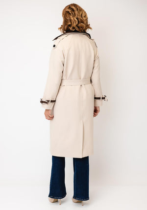 Serafina Collection Faux Leather Detail Trench Coat, Beige