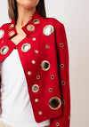 Serafina Cropped Assorted Grommet Detail Jacket, Red