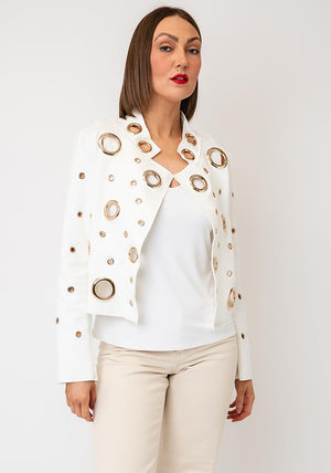 Serafina Cropped Assorted Grommet Detail Jacket, White