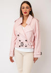 Serafina Cropped Button Detail Faux Leather Jacket, Pink