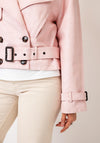 Serafina Cropped Button Detail Faux Leather Jacket, Pink