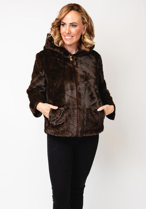 Serafina Collection Faux Fur Hooded Coat, Brown