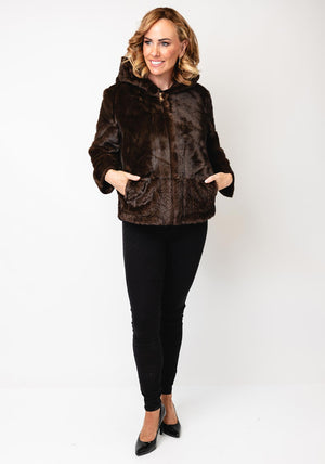 Serafina Collection Faux Fur Hooded Coat, Brown