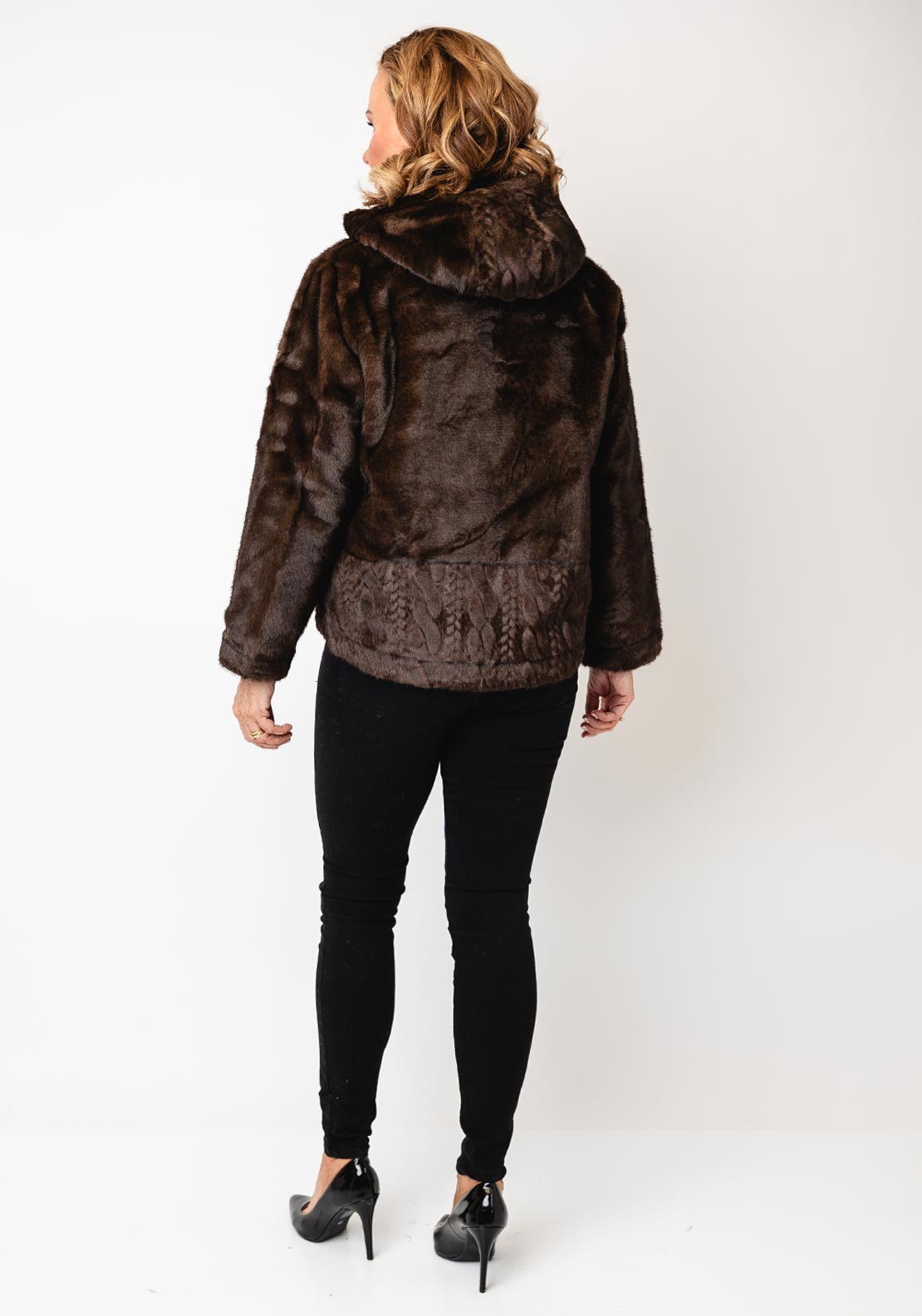 Serafina Collection Faux Fur Hooded Coat, Brown