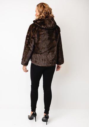 Serafina Collection Faux Fur Hooded Coat, Brown