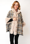 Serafina Collection One Size Hooded Lurex Tweed Faux Fur Cape, Beige
