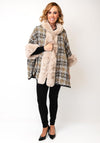 Serafina Collection One Size Hooded Lurex Tweed Faux Fur Cape, Beige