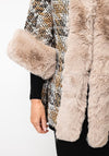 Serafina Collection One Size Hooded Lurex Tweed Faux Fur Cape, Beige