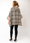 Serafina Collection One Size Hooded Lurex Tweed Faux Fur Cape, Beige