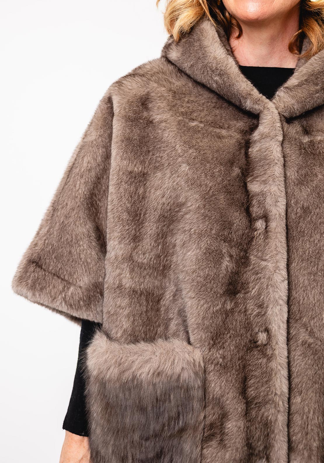 Serafina Collection Faux Fur Hooded Cape, Taupe