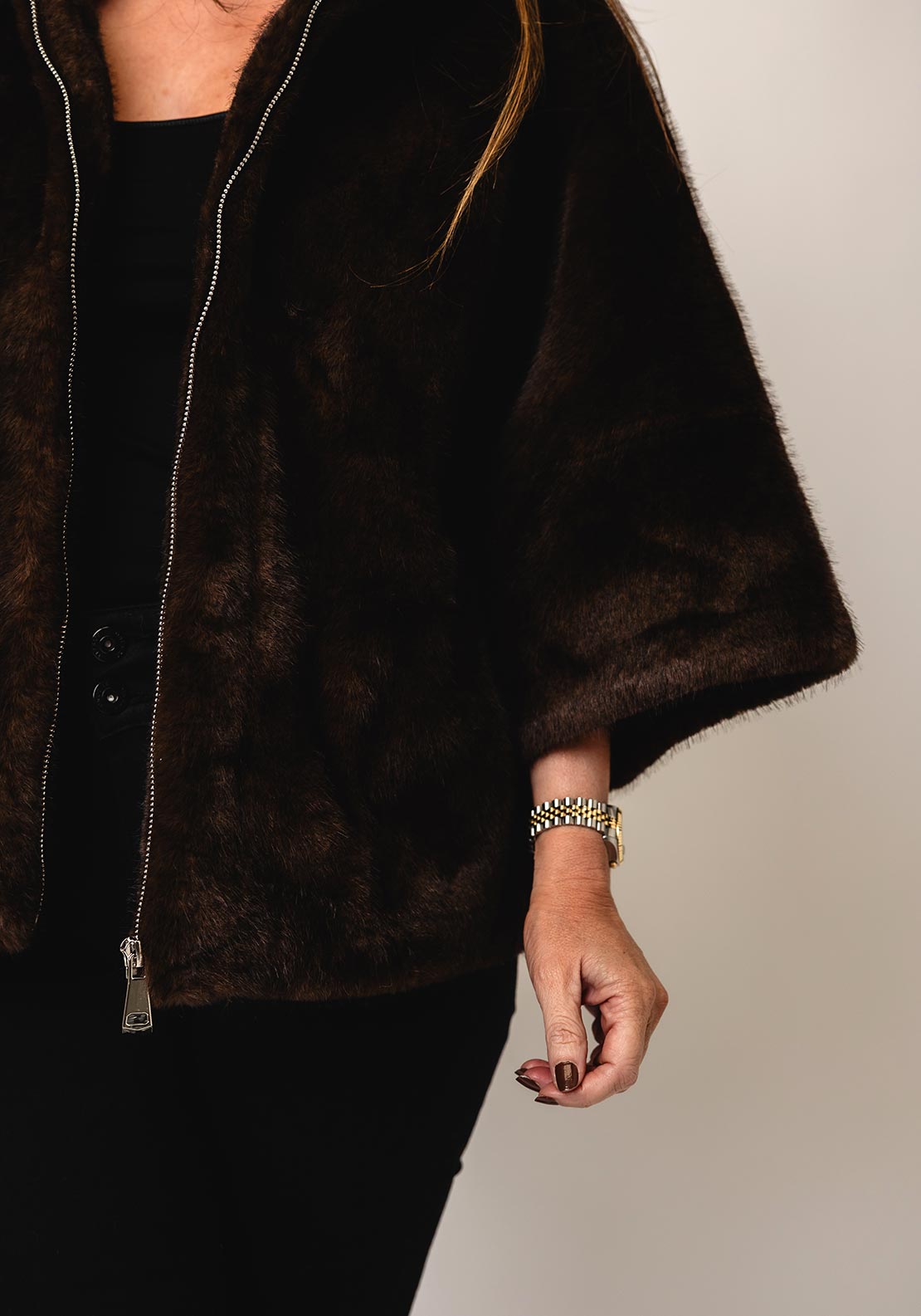 Serafina Collection One Size Faux Fur Jacket, Brown