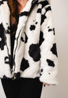 Serafina Collection One Size Cow Print Faux Fur Jacket, Black