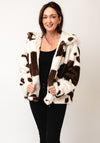 Serafina Collection One Size Cow Print Faux Fur Jacket, Brown