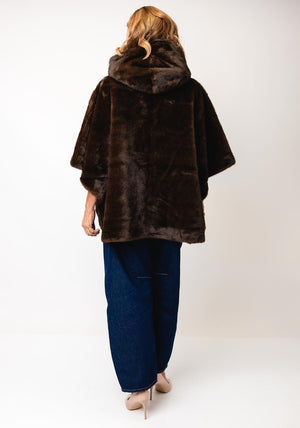 Serafina Collection One Size Hooded Faux Fur Coat, Brown