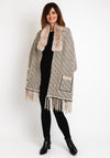 Serafina Collection One Size Faux Fur Collar Print Poncho, Beige