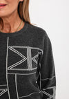 Micha Abstract Print Knit Sweater, Dark Grey