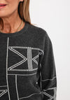 Micha Abstract Print Knit Sweater, Dark Grey