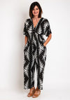 Serafina Collection One Size Aztec Wide Leg Jumpsuit, Black