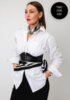 Serafina Collection Magnetic Pearl Check Print Neck Scarf, Black & White