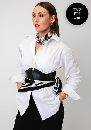 Serafina Collection Magnetic Pearl Check Print Neck Scarf, Black & White