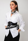 Serafina Collection Magnetic Pearl Check Print Neck Scarf, Black & White