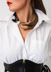 Serafina Collection Magnetic Pearl Check Print Neck Scarf, Black & Tan
