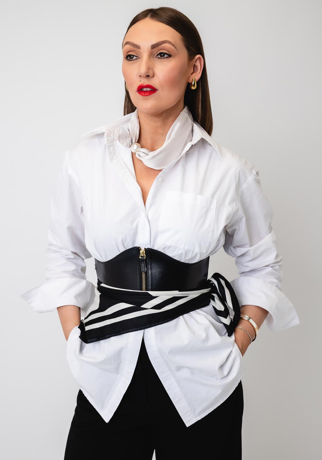 Serafina Collection Magnetic Pearl Neck Scarf, Pearl