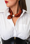 Serafina Collection Magnetic Pearl Neck Scarf, Rust Orange