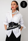 Serafina Collection Magnetic Pearl Polka Dot Print Neck Scarf, White