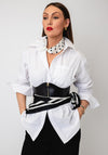Serafina Collection Magnetic Pearl Polka Dot Print Neck Scarf, White