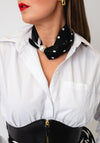 Serafina Collection Magnetic Pearl Polka Dot Print Neck Scarf, Black