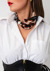 Serafina Collection Magnetic Pearl Leopard Print Neck Scarf, Black & Rust