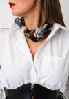 Serafina Collection Magnetic Pearl Rose Print Neck Scarf, Brown