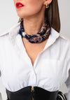 Serafina Collection Magnetic Pearl Paisley Print Neck Scarf, Navy Multi