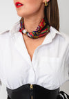 Serafina Collection Magnetic Pearl Paisley Print Neck Scarf, Red Multi