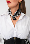 Serafina Collection Magnetic Pearl Spot Print Neck Scarf, White