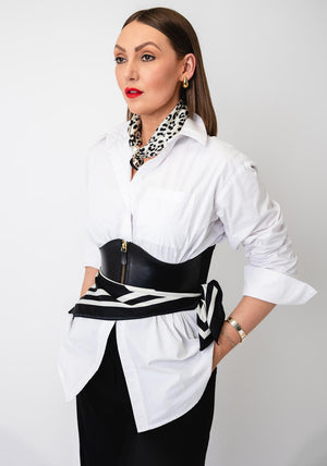 Serafina Collection Magnetic Pearl Cheetah Print Neck Scarf, Black & Cream