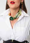 Serafina Collection Magnetic Pearl Flower Print Neck Scarf, Green