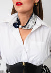 Serafina Collection Magnetic Pearl Paisley Print Neck Scarf, Navy