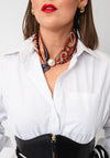 Serafina Collection Magnetic Pearl Paisley Print Neck Scarf, Rust Orange